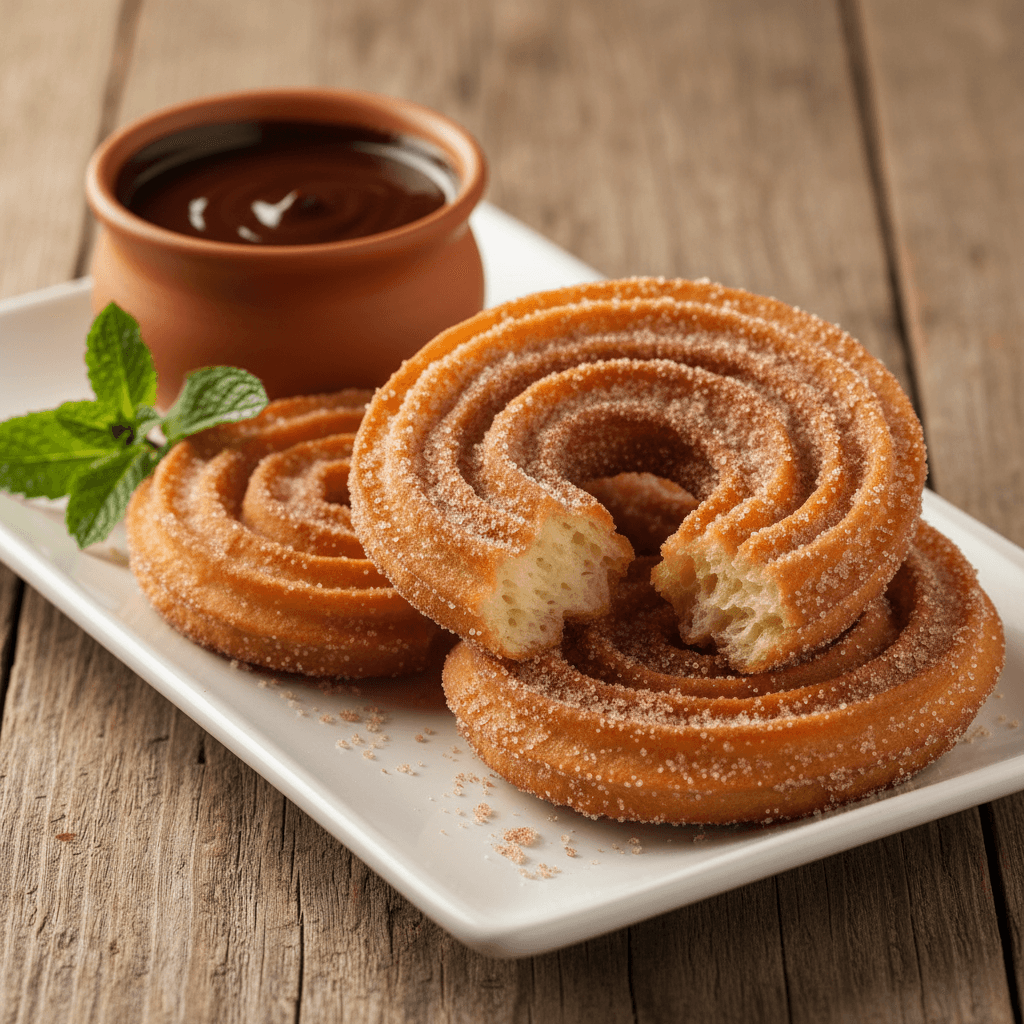 Cinnamon sugar churros with chocolate sauce