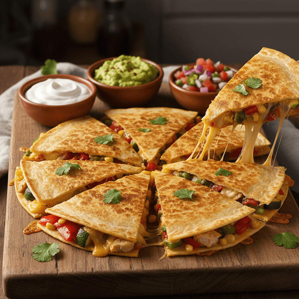 Grilled quesadilla with guacamole and sour cream
