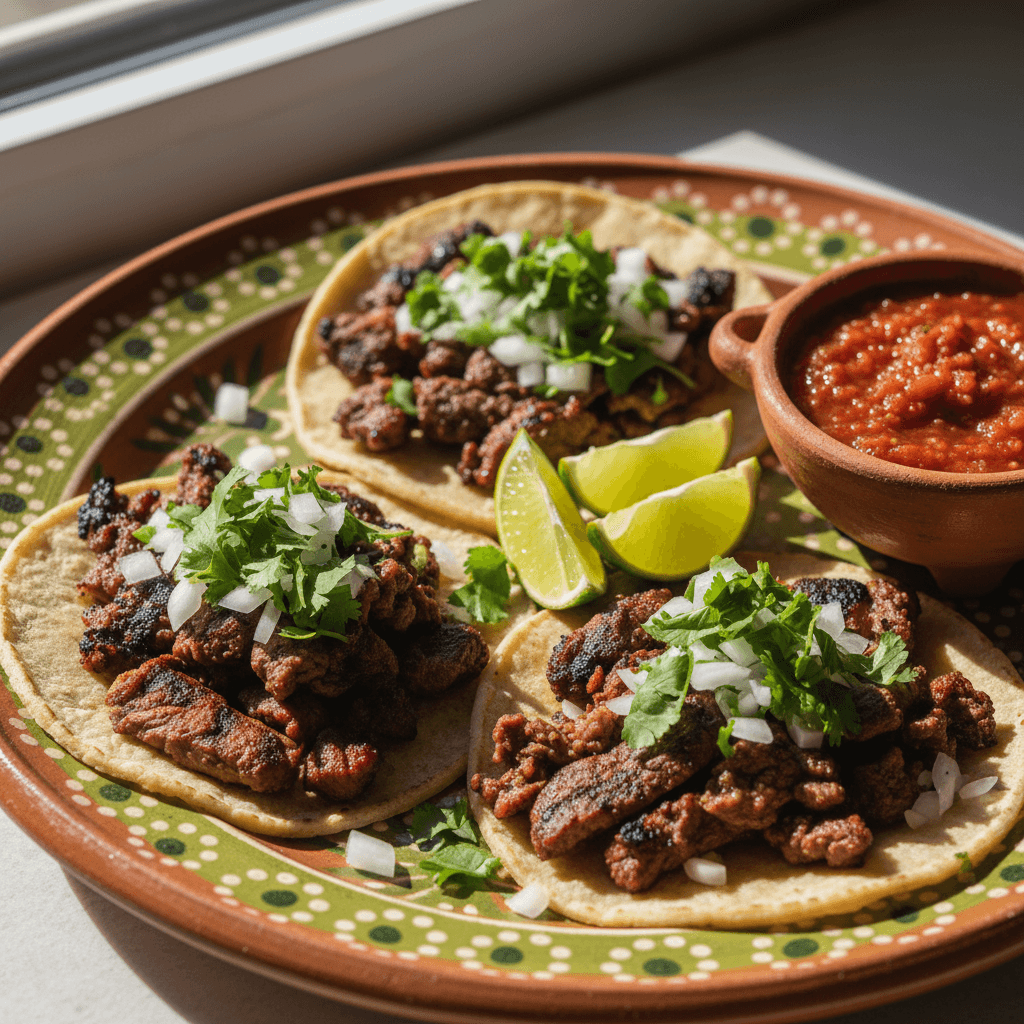 Carne asada street tacos with fresh toppings