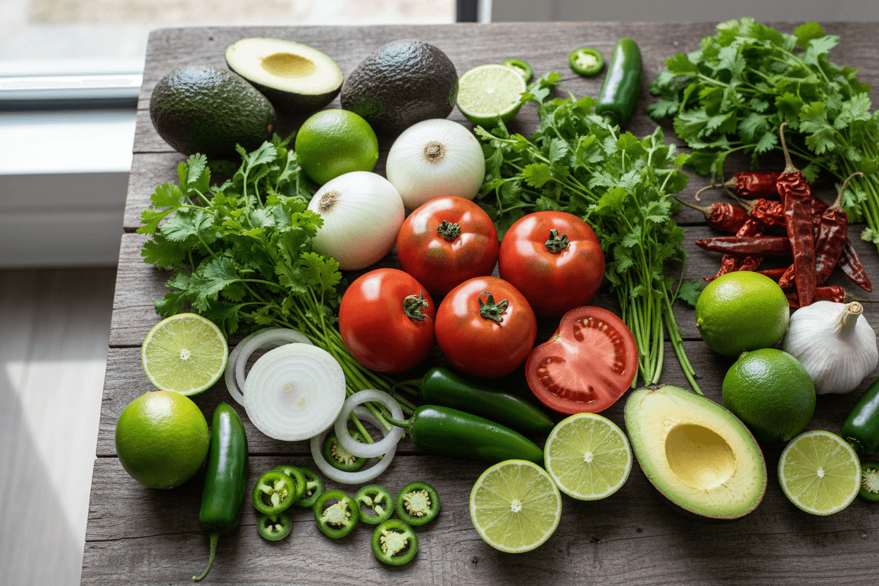 Fresh ingredients used in authentic Mexican cooking
