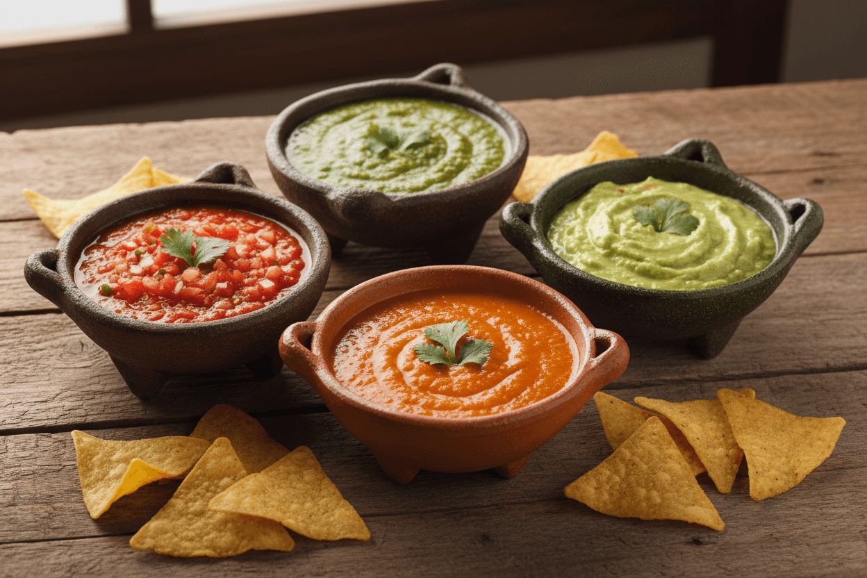 Variety of fresh homemade salsas