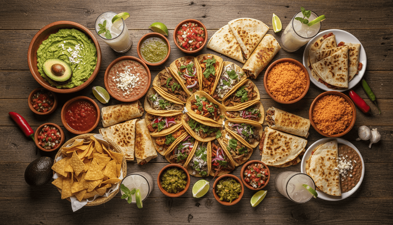 Complete Mexican food spread at Mi Lindo Guanajuato